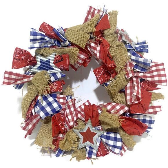 Patriotic Welcome Door Wreath Red White Blue 13" Diameter - Picture 1 of 7